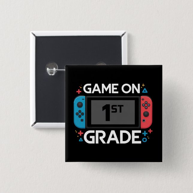 Game On 1st Grade Back To School Funny Gamer  Button (Front & Back)