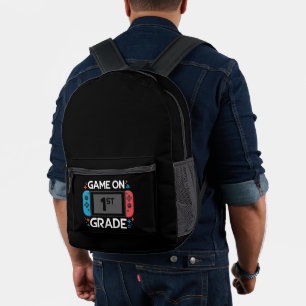 Game On 1st Grade Back To School Funny Gamer Printed Backpack