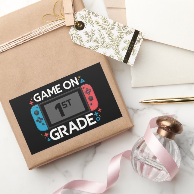 Game On 1st Grade Back To School Funny Gamer  Rectangular Sticker (Gifting)