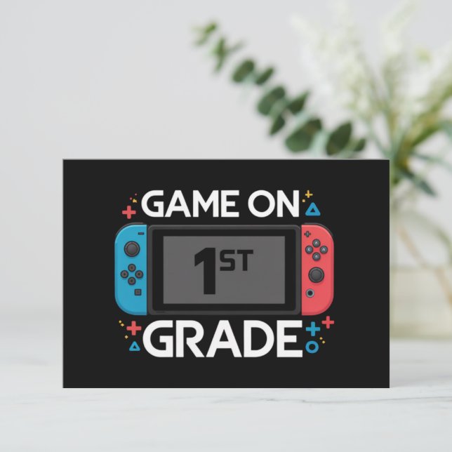 Game On 1st Grade Back To School Funny Gamer  Thank You Card (Standing Front)