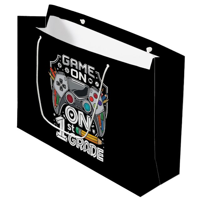 Game On 1st Grade Back to School Large Gift Bag (Front Angled)
