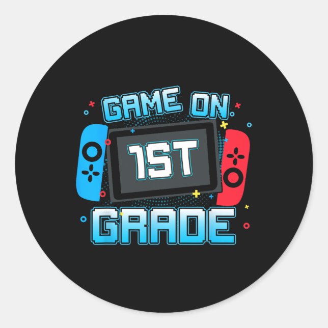 Game On 1st Grade Gamer Back To School Boys Kids  Classic Round Sticker (Front)