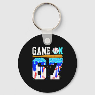 Game On 67 Baseball Drip Six Seven Meme 6 7 Birthd Keychain