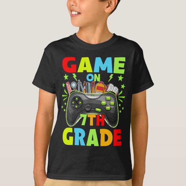 Game On 7th Grade Level Unlocked Back To School T-Shirt (Front)