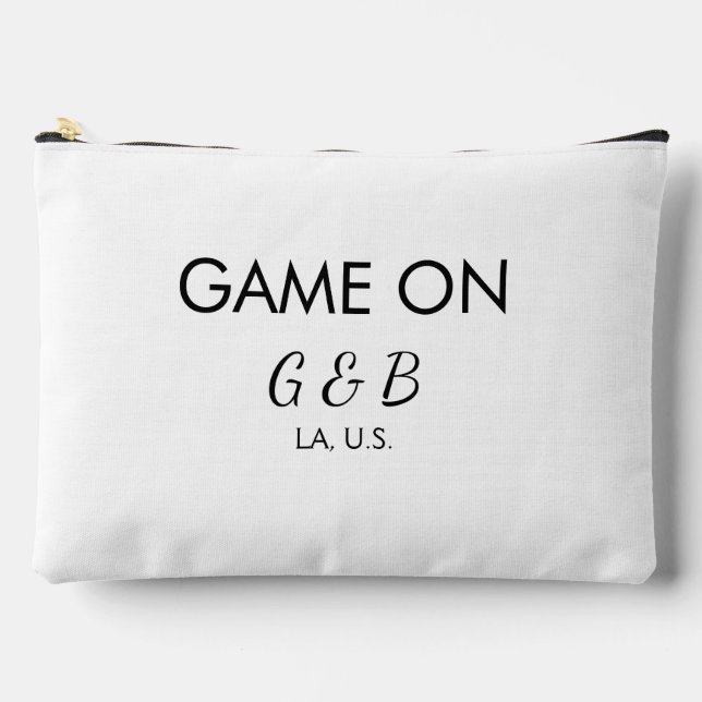 Game on add couple name wedding party place city g accessory pouch (Front)