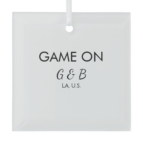 Game on add couple name wedding party place city g glass ornament