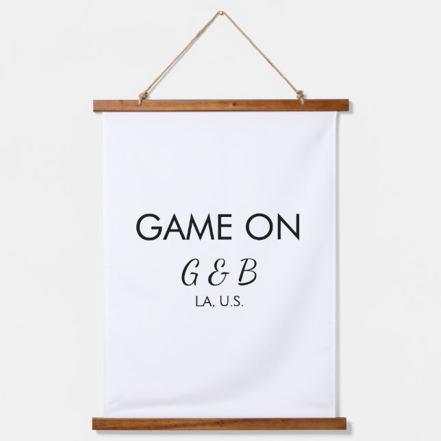 Game on add couple name wedding party place city g hanging tapestry (Front)
