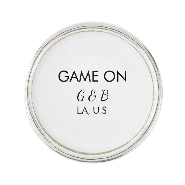 Game on add couple name wedding party place city g lapel pin (Front)