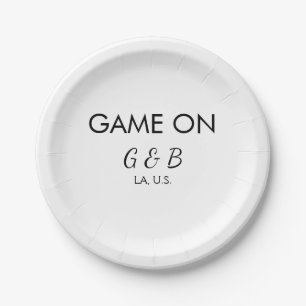 Game on add couple name wedding party place city g paper plates