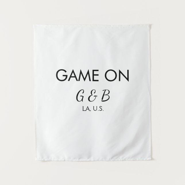 Game on add couple name wedding party place city g tapestry (Front)