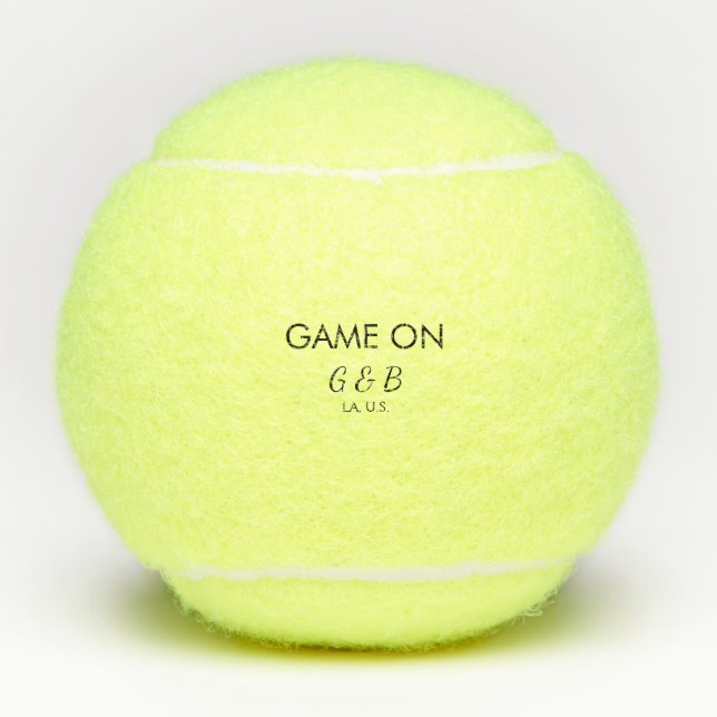 Game on add couple name wedding party place city g tennis balls (Front)