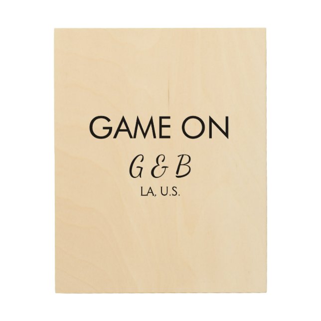 Game on add couple name wedding party place city g wood wall art (Front)