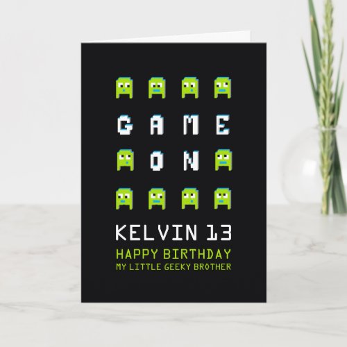 Game on alien gamer little brother 13th birthday card