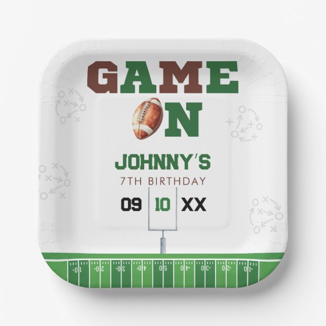 Game On American Football Birthday Paper Plates (Front)