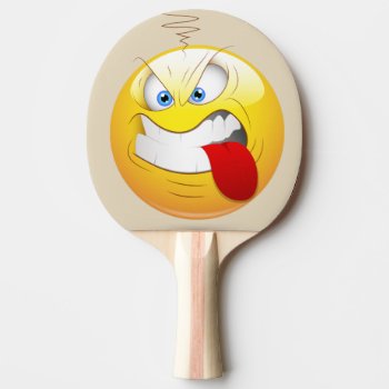 Game On Angry Happy Face In Yellow Personalized Ping Pong Paddle by GroovyFinds at Zazzle