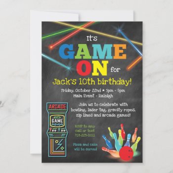 Game On Arcade Bowling Chalkboard Party Invitation by modernmaryella at Zazzle