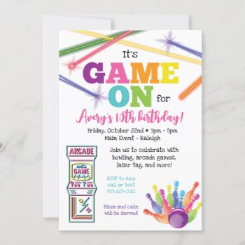 Game On Arcade Bowling Party Invitation by modernmaryella at Zazzle