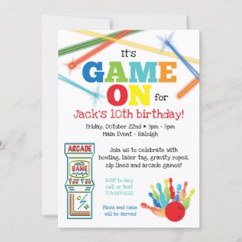 Game On Arcade Bowling Party Invitation by modernmaryella at Zazzle