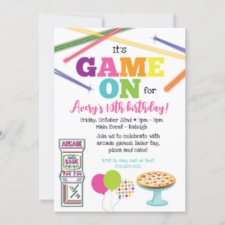 Game On Arcade Pizza Party Invitation