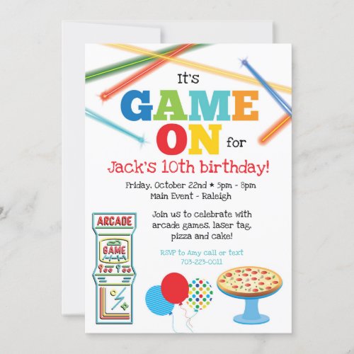 Game On Arcade Pizza Party Invitation