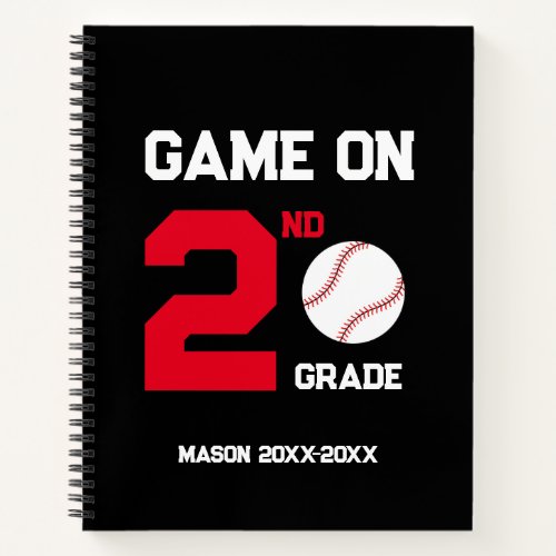 Game On Back_to_School Baseball Add Grade Name Notebook