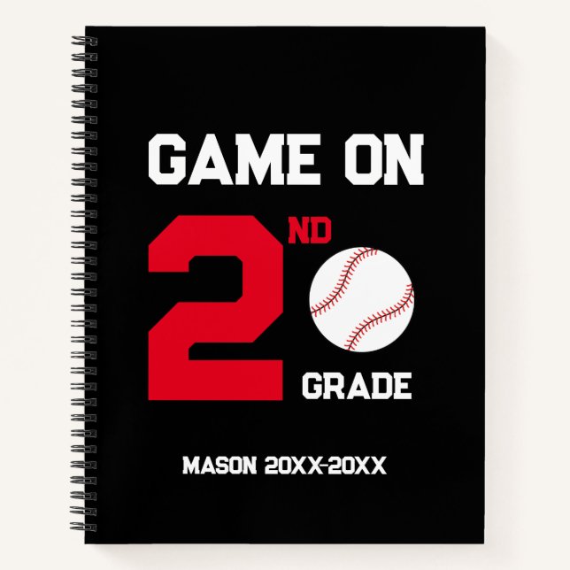 Game On Back-to-School Baseball, Add Grade Name Notebook (Front)