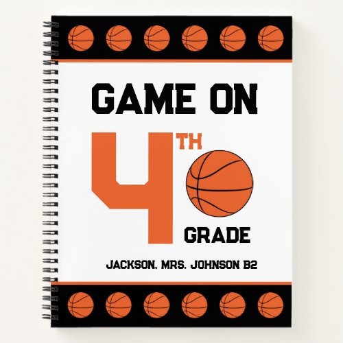 Game On Back_to_School Basketball Add Grade Name Notebook
