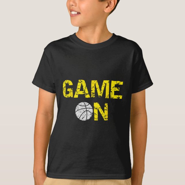 Game On Basketball; Blue Black Yellow Gold Team Co T-Shirt (Front)