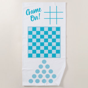 Game On! Beach Towel, Checkers board, tic tac toe Beach Towel