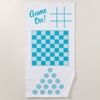 Game On! Beach Towel, Checkers board, tic tac toe Beach Towel