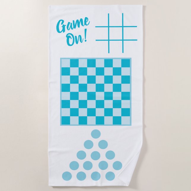 Game On! Beach Towel, Checkers board, tic tac toe Beach Towel (Front)