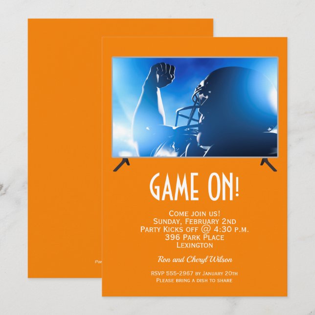 Game On Big Screen Football Game Invitations (Front/Back)