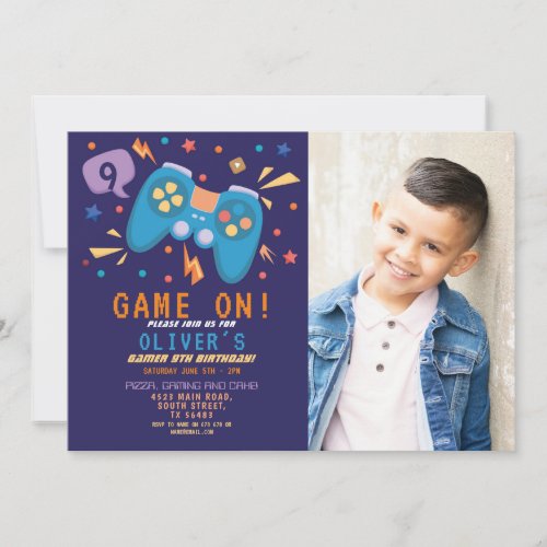 Game On Birthday Gaming Video Party Photo Invitation