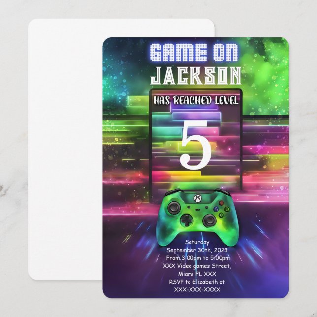 Game On, Boy Video Game Birthday Invitation (Front/Back)