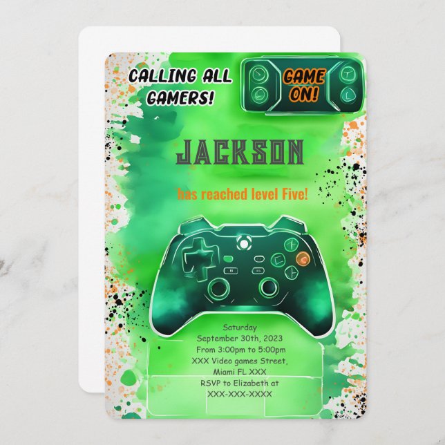 Game On, Boy Video Game Birthday Invitation (Front/Back)