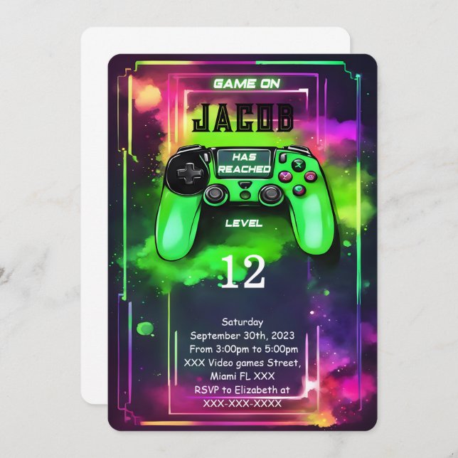Game On, Boy Video Game Birthday Invitation (Front/Back)