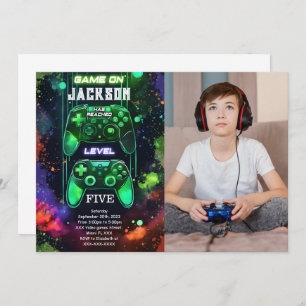 Game On, Boy Video Game Birthday Photo Invitation