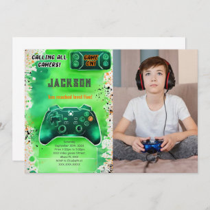 Game On, Boy Video Game Birthday Photo Invitation