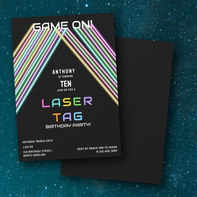  Game On Colorful Neon Laser Tag Birthday Invitation (Game On Colorful Neon Laser Tag Birthday Invitation)