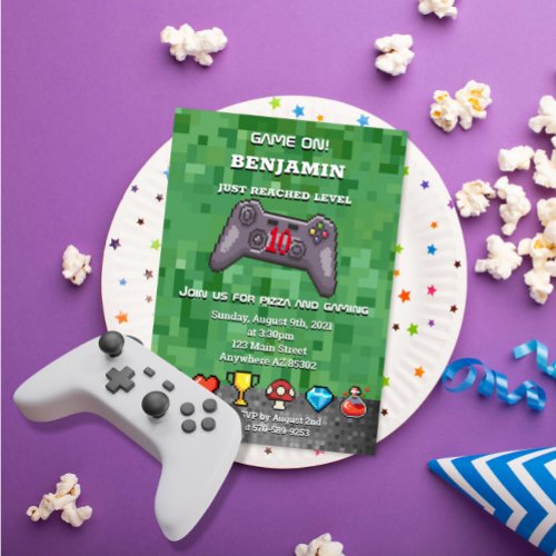 Game On Controller Gamer Birthday Party Invitation