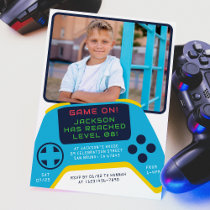 Game On | Cool Video Game Boy Birthday Party Photo Invitation
