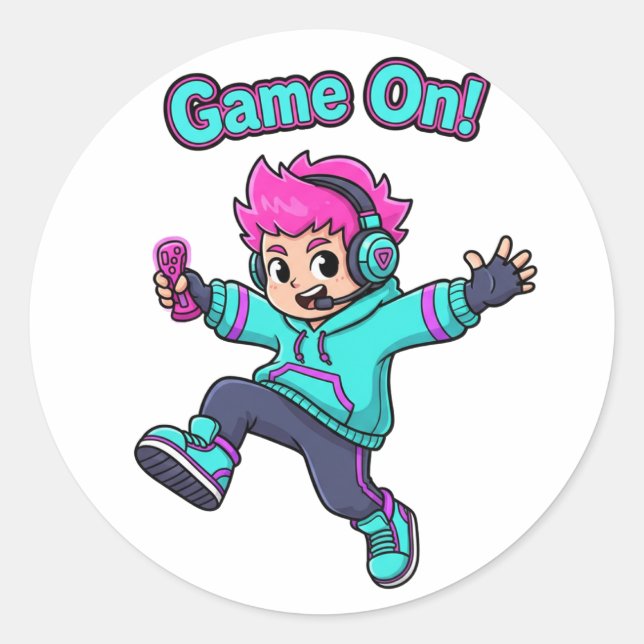 Game On! – Cute Cartoon Gamer Character Sticker (Front)