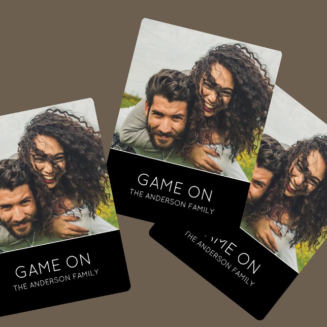 Game On Family Photo Modern Elegant Black Poker Cards (Creator Uploaded)