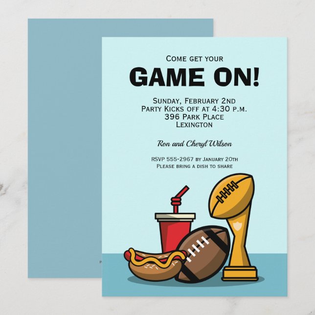 Game On Food and Football Trophy Party Invitations (Front/Back)
