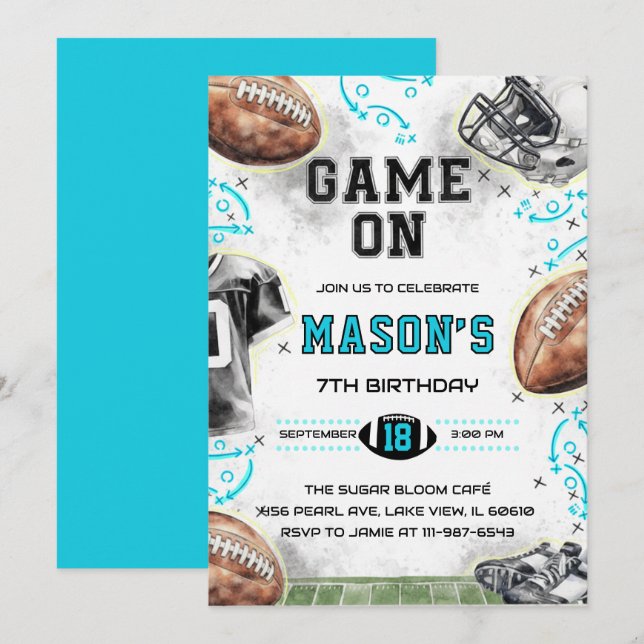 Game On Football Birthday Party Invitation (Front/Back)