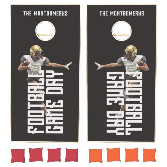 Game On Football Player on Black Cornhole Set (Set)