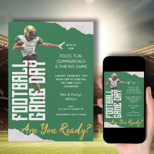 Game On Football Player on Green Invitation