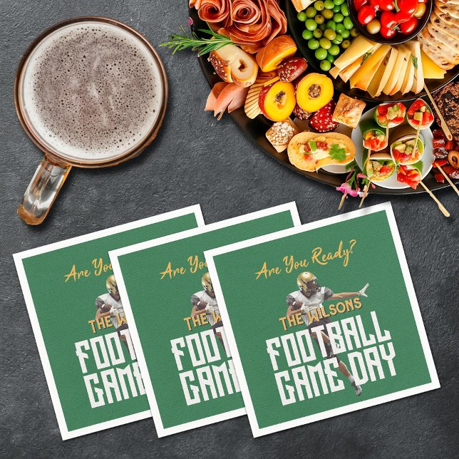 Game On Football Player on Green Napkins (Game on football player on green cocktail napkins)