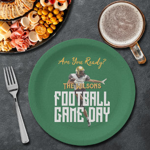 Game On Football Player on Green Paper Plates