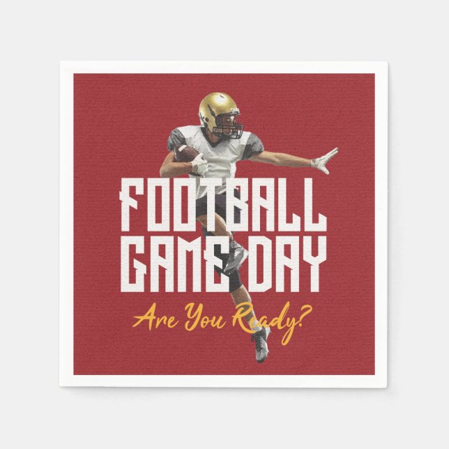 Game On Football Player on Red Napkins (Front)